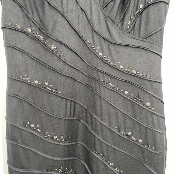 Tadashi Shoji Beaded Bandage Bodycon Cocktail V-neck Midi Dress Women's L - Picture 4 of 12